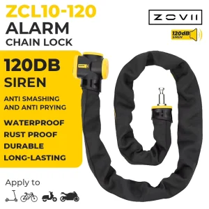 120dB Alarm Bicycle Chain Lock, 10mm Diameter, Anti-Cutting, with 3 Keys