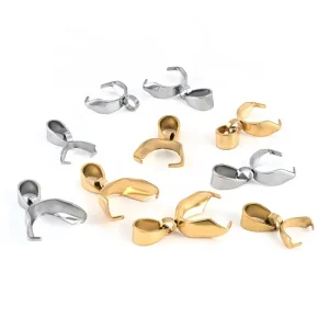 18K Gold Plated Stainless Steel Pinch Bail Clasps Multi Size Pendant Connectors for DIY Necklace Jewelry Making Findings