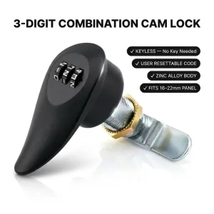 3 Digit Combination Zinc Alloy Cam Lock For Drawer Cabinet Keyless Mechanical Password Anti Theft Long Handle Polished Black