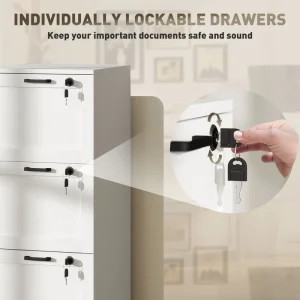 3-Drawer Lockable Filing Cabinet Wood Grain Vertical File Storage Cabinet with Key for Home Office