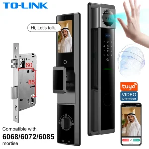 3D Face Recognition WiFi Tuya Smart Door Lock Outdoor Waterproof Cat Eye Camera Password Palm Vein Recognition for Wood Door