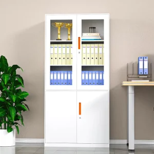 4 Door Office Furniture Metal Filing Cabinet School Storage File Cabinet 3pcs Adjustable Partitions Flat Door With Orange Handle