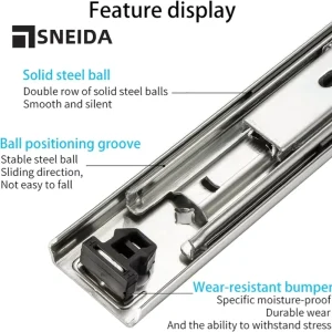53mm Heavy Duty Industrial Locking Slides Ball Bearing 125kg Load Capacity for Workshop Kitchen RV Cabinets (Silent Full