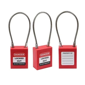 AJF Electric 175mm Industrial Safety Nylon Body Stainless Steel Cable Padlock Anti theft Anti touch Keyed Alike Lockout CE