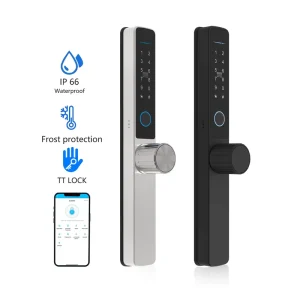Aluminum Alloy Electronic Fingerprint Smart Handle Lock with IP66 Waterproof Rating, Outdoor Digital Access, Cloud WiFi, and Wood Door Compatibility