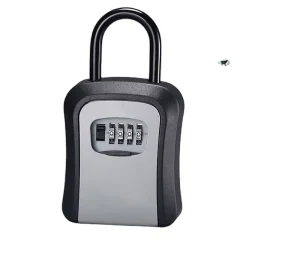 Aluminum Alloy Lock Body Steel Lock Shackle Resettable Wall Mounted & Hanging Key Safe Box with Rings for House Keys