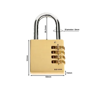 Anin Four Digit Password Anti Theft Safety Square Solid Brass Combination Padlock Ball Bearing for Luggage Factory