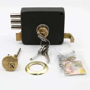 Anti-Theft Double Brass Cylinder 3Round Bolt Rim Lock Latch Deadlock Surface Mounted Long Throw for Garage Gate Door Locks