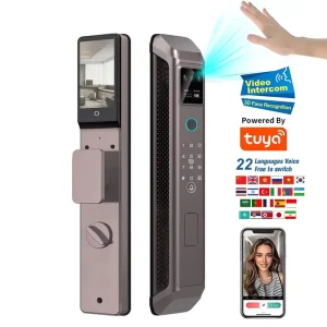 Audio Video Intercom Smart Door Lock with Camera, 3D Face and Palm Recognition, Fingerprint, Password and RFID Card