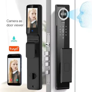 Automatic 3D Face Recognition Door Lock with Security Camera, Waterproof Wi-Fi, Zinc Alloy, Keyless Entry for Wood Doors