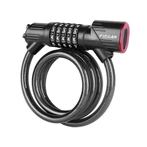 Bicycle Lock with Tail Light 5 Digit Security Password Steel Cable Chain