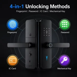Biometric Fingerprint Electronic Tuya Ttlock Glass Aluminum Door Lock with Cloud Storage Digital Pin Code Smart Door Handle Lock