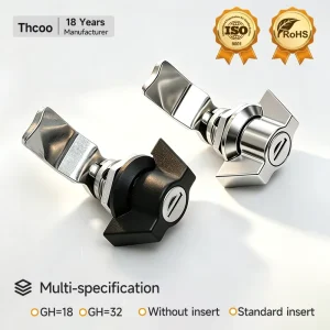 Black Door Handle with Lock Cylindrical Industrial Cabinet Cam Lock Quarter-Turn Wing Handle Key Lock