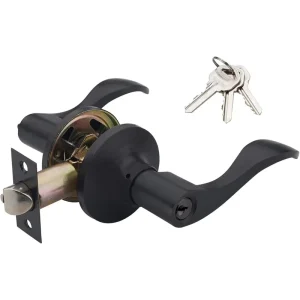 Black Mechanical Door Handle Lock Equipped with 3 Keys Satin Nickel Finish Suitable for Residential Apartment