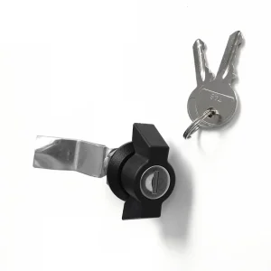 Black Powder Coated ZDC MS748 Quarter Turn Cylindrical Lock with PA Handle ANSI Grade 2 2 Keys 60mm Backset