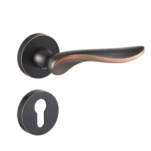 Black Zinc Alloy Lever Door Handle Lockset with Privacy Lock for Wooden Doors
