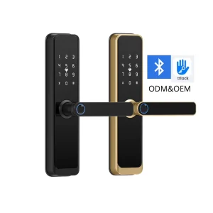 Bluetooth Digital Touch Smart Lock with Handle, Fingerprint, and Password for Indoor Wooden Doors
