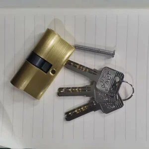 Brass Door Lock Cylinder with 3 Keys, Double-Open, 70mm