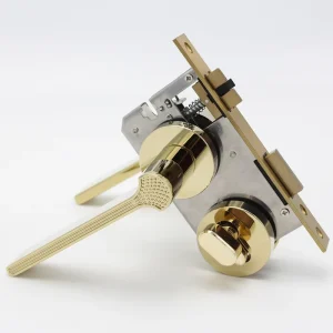 Brushed Gold Mechanical Mortise Lever Tubular Handle Lock with Keys for Hotel Doors