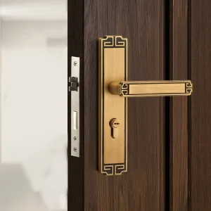 Chinese-Style Brass Bedroom Interior Door Lock with Copper Handle for Wooden Doors