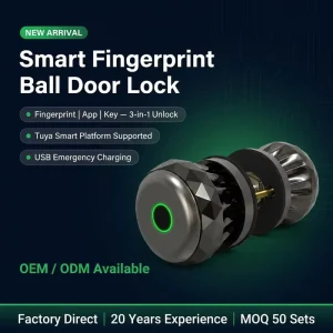 DIY Replaceable Round Smart Door Knob with Fingerprint Keyless Entry Electronic Ball Lock Bedroom Hotel Room with Type C Backup