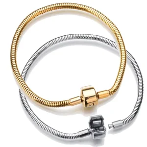 DIY Stainless Steel Soft Snake Chain Bracelet for Charms Beads Accessories with Round Open Lock Clasp
