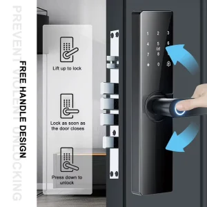 Digital Electric Smart Door Lock with Handle, App Control, Key, and Fingerprint Recognition for Hotels and Guesthouses