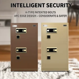 Double Door Solid Steel Electronic Home Safe Deposit Box with Smart Fingerprint Key Lock and Storage