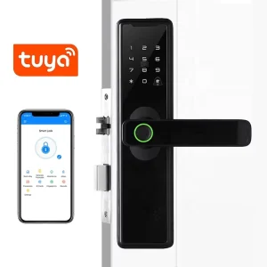 Electronic App Smart Handle Lock with Fingerprint for Wooden Bedroom Doors, 150-Fingerprint Capacity