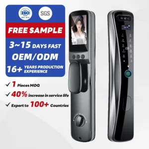 Electronic Black Smart Door Lock with WiFi, Card, and Face Recognition for Wooden and Stainless Steel Doors
