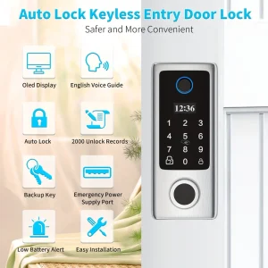 Electronic Front Door Lock Biometric Code Fingerprint BLE Control with Gateway App for Glass Doors