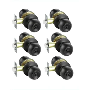 Entry Ball Door Knob Lock Set with 3 Keys, Matte Black Finish, ANSI Grade 2, Zinc Alloy