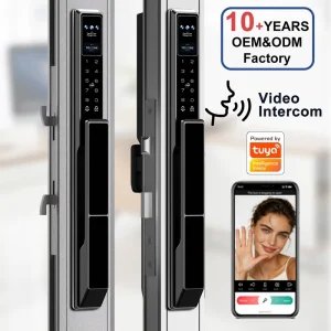 Face Recognition Waterproof Wifi Electronic Digital Fingerprint Tuya Slim Smart Sliding Aluminum Door Lock with Video Door Phone