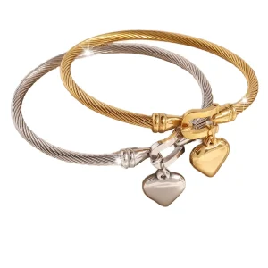 Fatingna Retro Horseshoe Lock Bracelet Simple Stainless Steel Cable Cord Bangles for Women Fashion Accessory