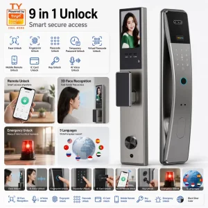 Front Door Smart Lock with Camera, Fingerprint, and 3D Face Recognition for Hotels