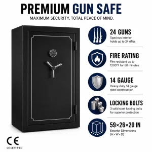 GSF0103E-24 14 Gauge High-Security 3-Point Locking Anti-Theft Digital Lock Steel Long Fireproof Gun Safe Vault Cabinet
