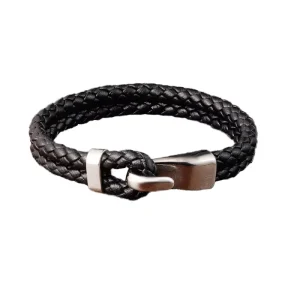 Hand Woven Vintage Stainless Steel PVD Gold Black Silver Zinc Plated Geometric Charm Men’s Leather Bracelet