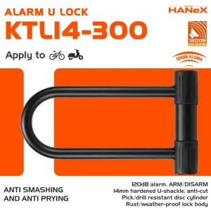 Hardened Steel Smart Alarm U-Lock with 120 dB Siren for Bicycle E-bike Motorcycle
