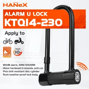 Heavy Duty Anti Rust Hardened Steel U Lock for Motorcycle and Bicycle Anti Theft Alarm U Lock High Security Alarming System