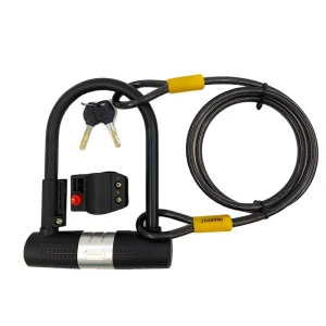 Heavy Duty Steel U-Lock with Cable and Keys for Bicycle, Electric Bike, and Motorcycle