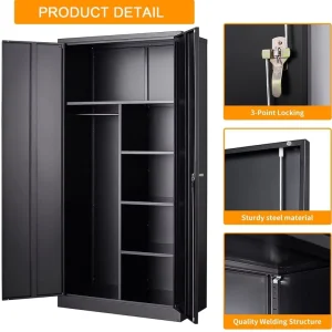 Heavy-Duty Steel Wardrobe Cabinet 2-Door Metal Locker with Handle Locking System for Office Gym Home School Storage