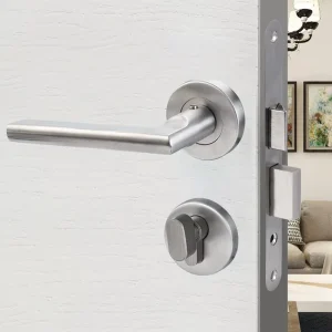 High Quality SUS Stainless Steel Split Door Lock Modern Minimalist Rosette Lever Handle Brushed Finish Interior Door Hardware