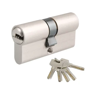 High-Security Euro Profile Brass Door Cylinder Lock with Key Brushed Nickel-Plated