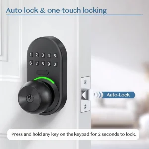 Keyless Entry Keypad Door Lock with Handle Electronic Digital Smart Lock for Front Door Code Door Knob for Bedroom Auto Lock