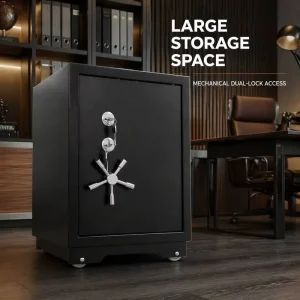 Large Capacity Mobile Steel Safe Cabinet with Dual Mechanical Key Locks Internal Shelf and Four Caster Wheels