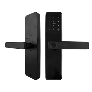 Large Panel Wood Digital Deadbolt Door Lock Set with Handle, Fingerprint, Keypad, and Password