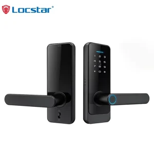 Locstar Factory Price Electronic Handle Tuya Wi Fi Smart Lock RFID Password Fingerprint Unlock Wood Door Aluminum Material Cloud