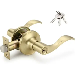 Mechanical Door Handle Lock with 3 Keys Satin Nickel Finish for House Apartment and Hotel Doors
