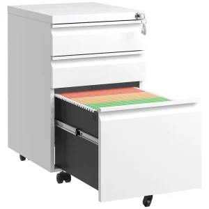 Metal Storage Cabinet with 3 Lockable Drawers Key Lock Adjustable A4 Steel for Home and Office