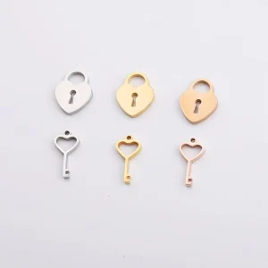 Mirror Stainless Steel Hollow Heart Key Love Promise Lock Couple Charm Necklace Pendant with Chain DIY Jewelry Accessories